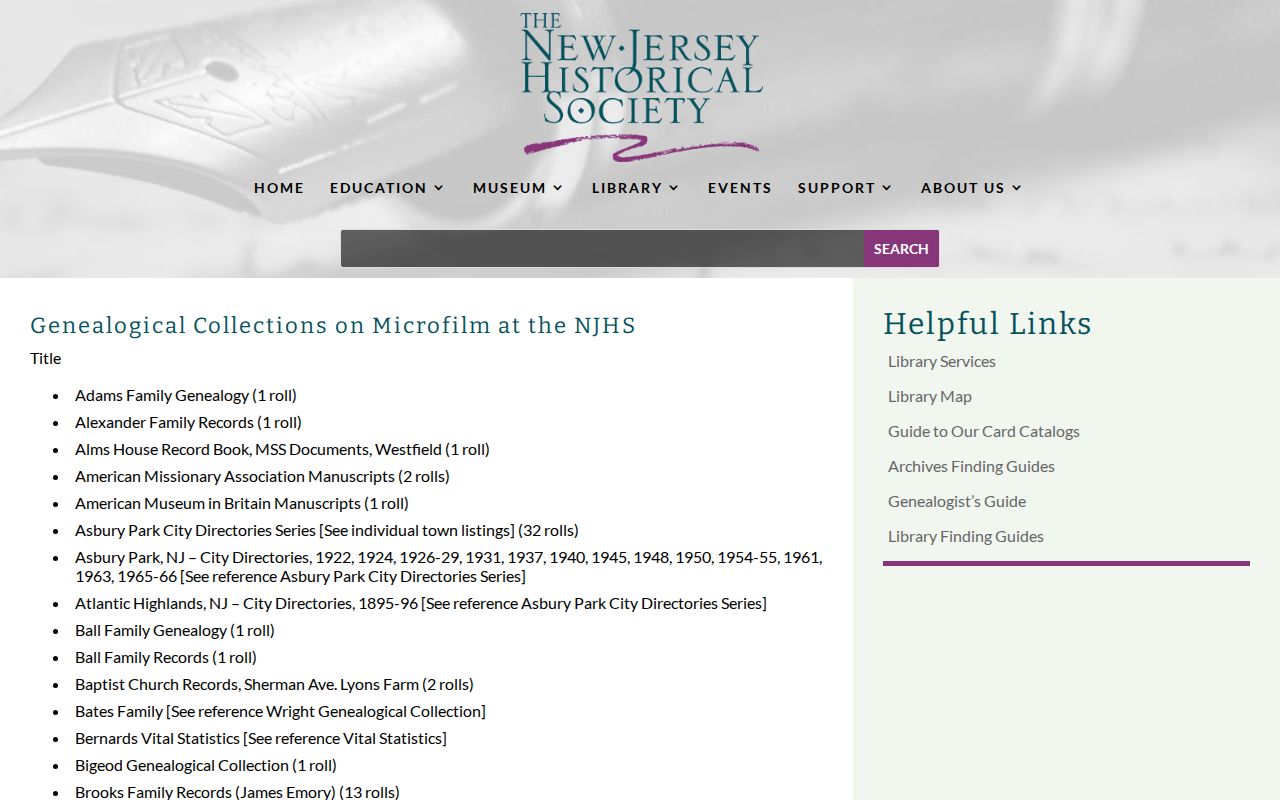 Monmouth County city directory New Jersey Historical Society microfilm guide