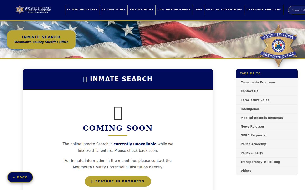 Monmouth residents directory county inmate search availability notice