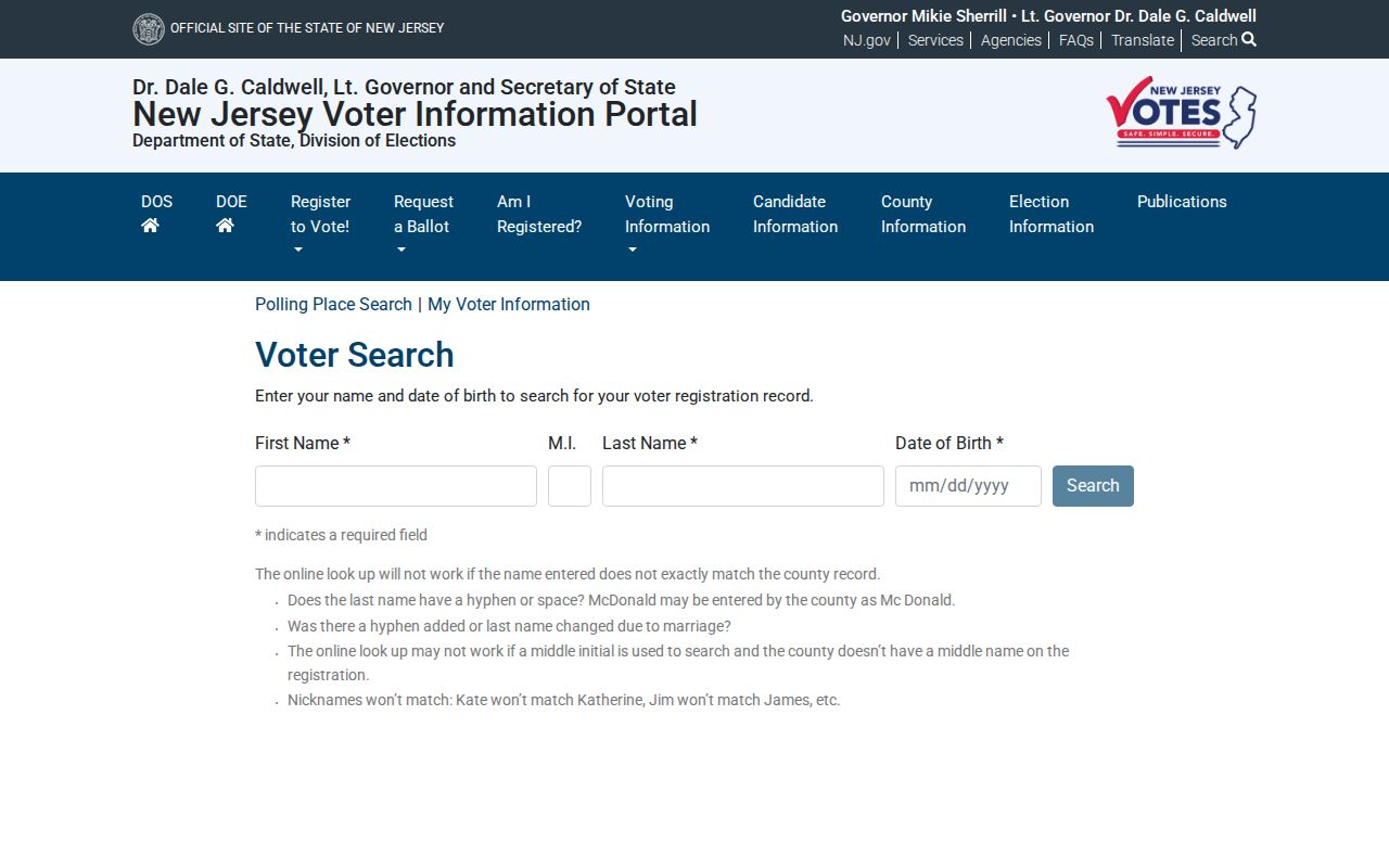 Monmouth residents directory New Jersey voter registration check