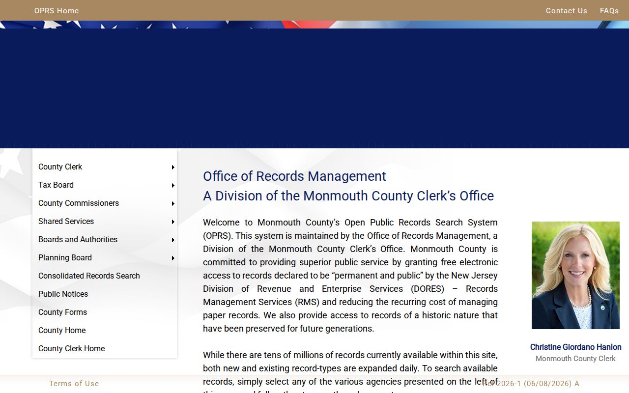 Monmouth residents directory OPRS record categories