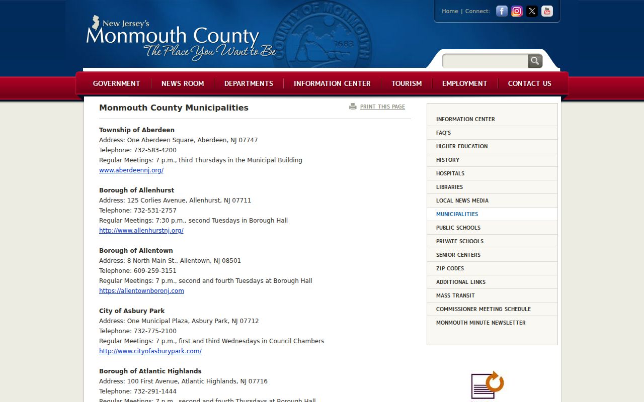 Monmouth neighbors research through the county municipal directory