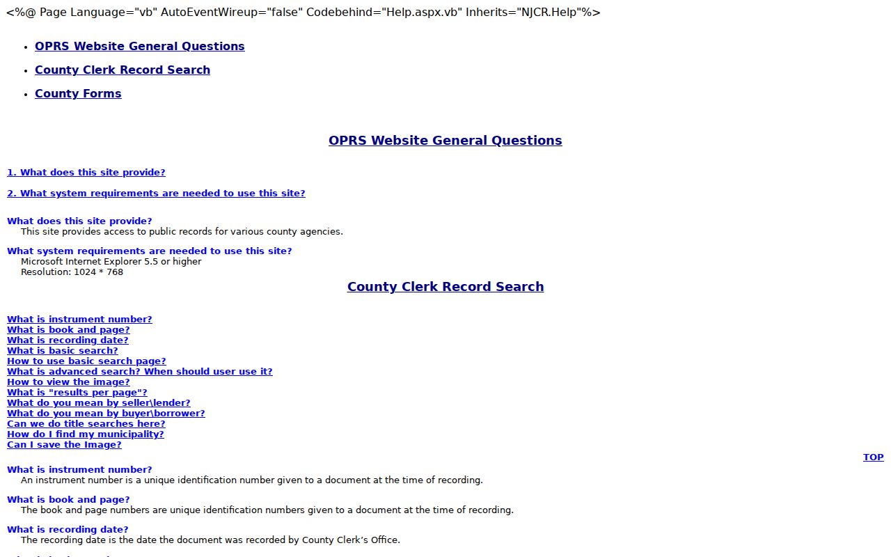 Monmouth County previous residents OPRS basic and advanced search instructions