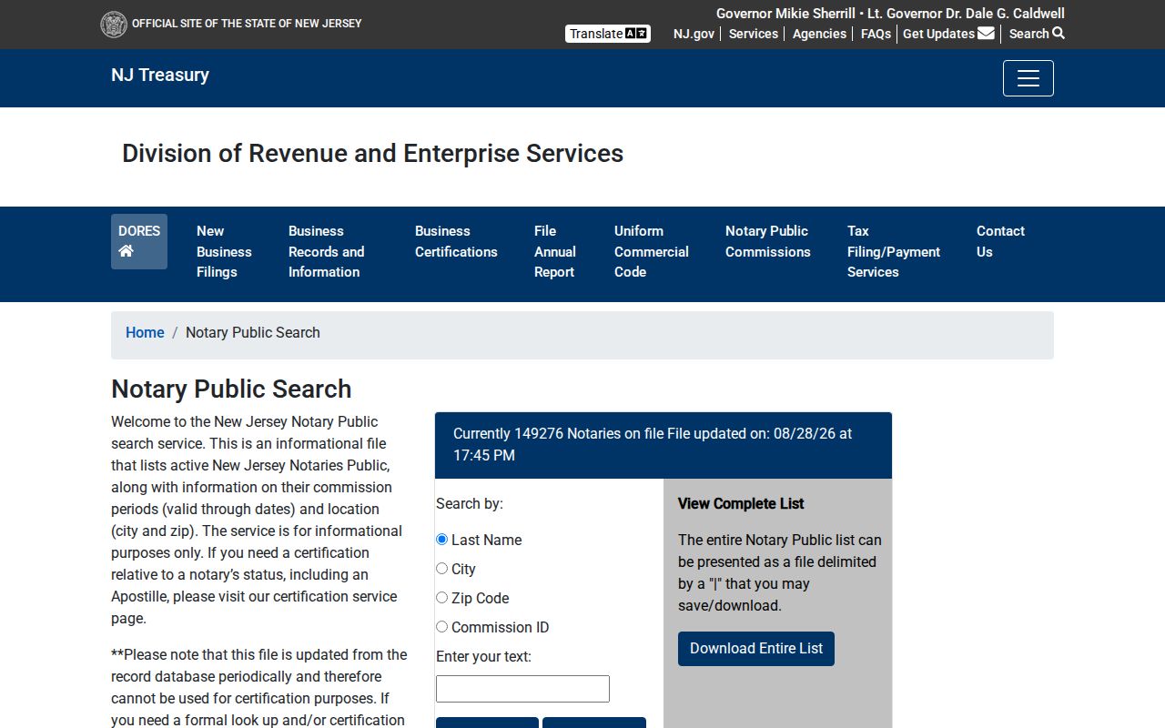 Monmouth resident lookup using the New Jersey notary search