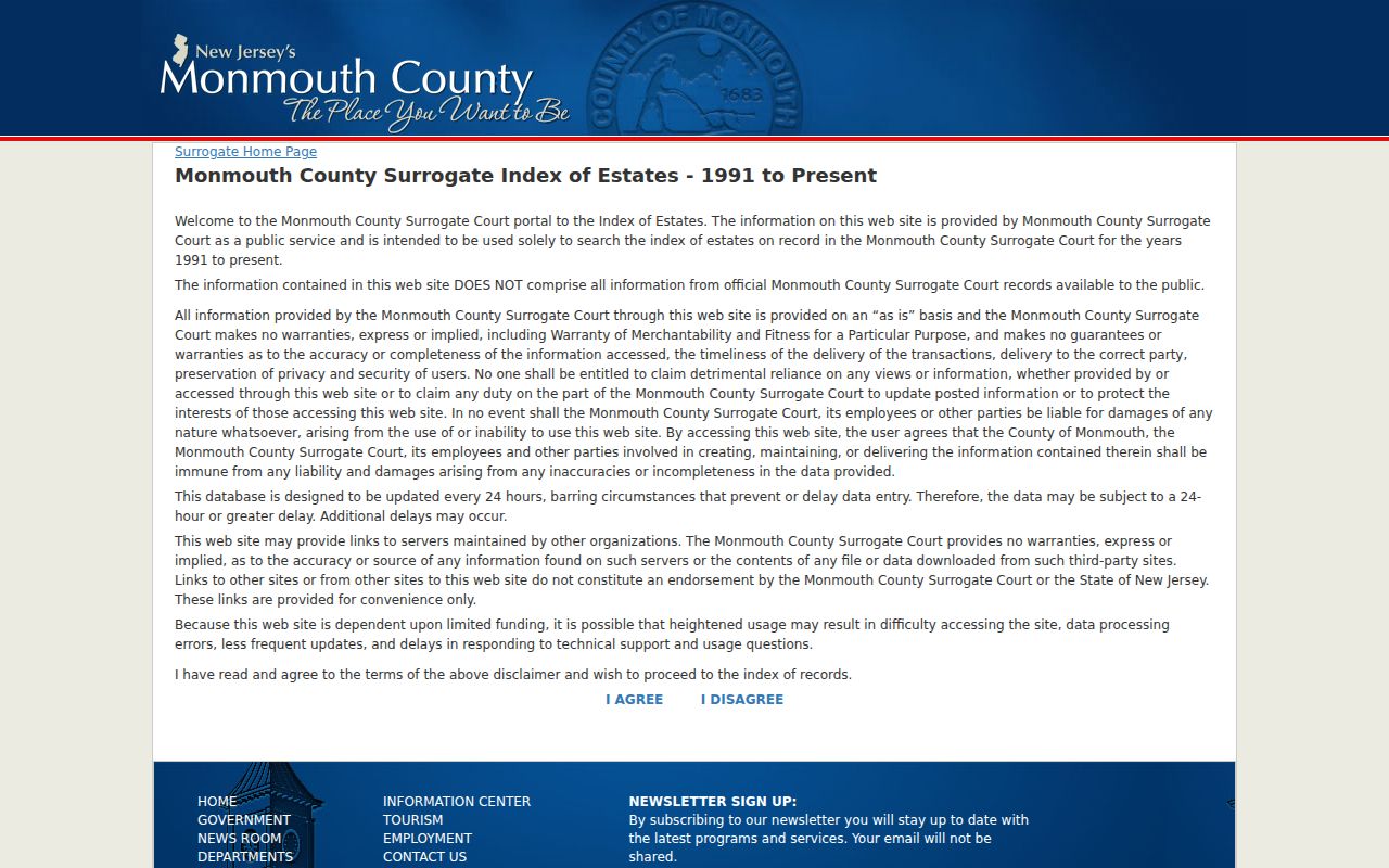 Monmouth resident lookup on the Surrogate estate index