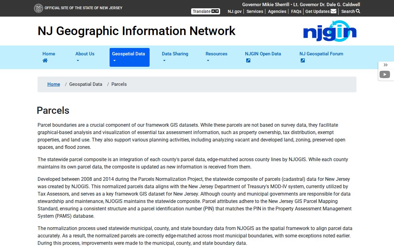 Monmouth County street directory NJGIN statewide parcel viewer